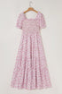 Enchanted Garden Floral Print Smocked Puff Sleeve Maxi Dress